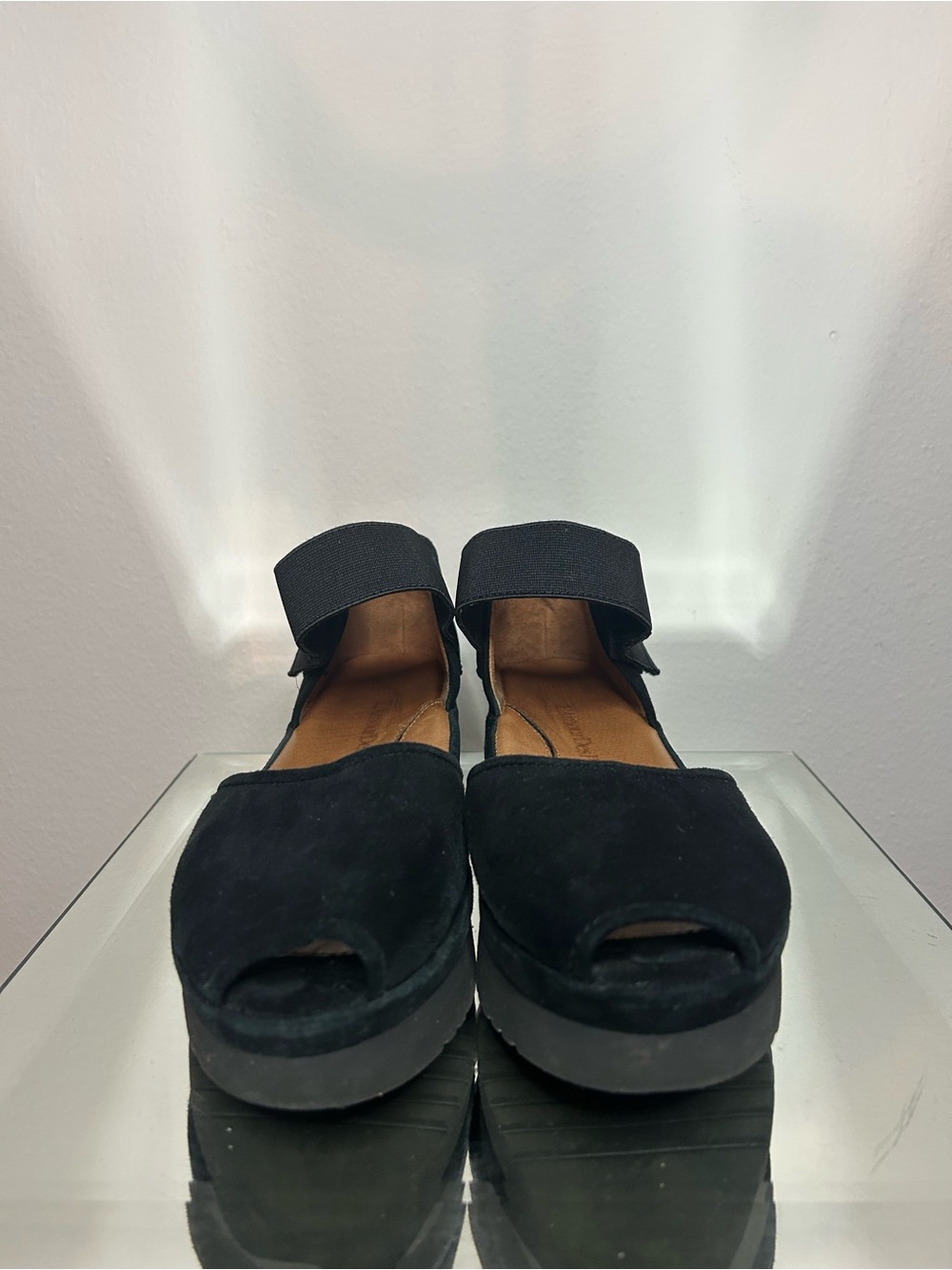 L’AMOUR DES PIEDS Black Leather Platform Sandal With Velcro Strap
